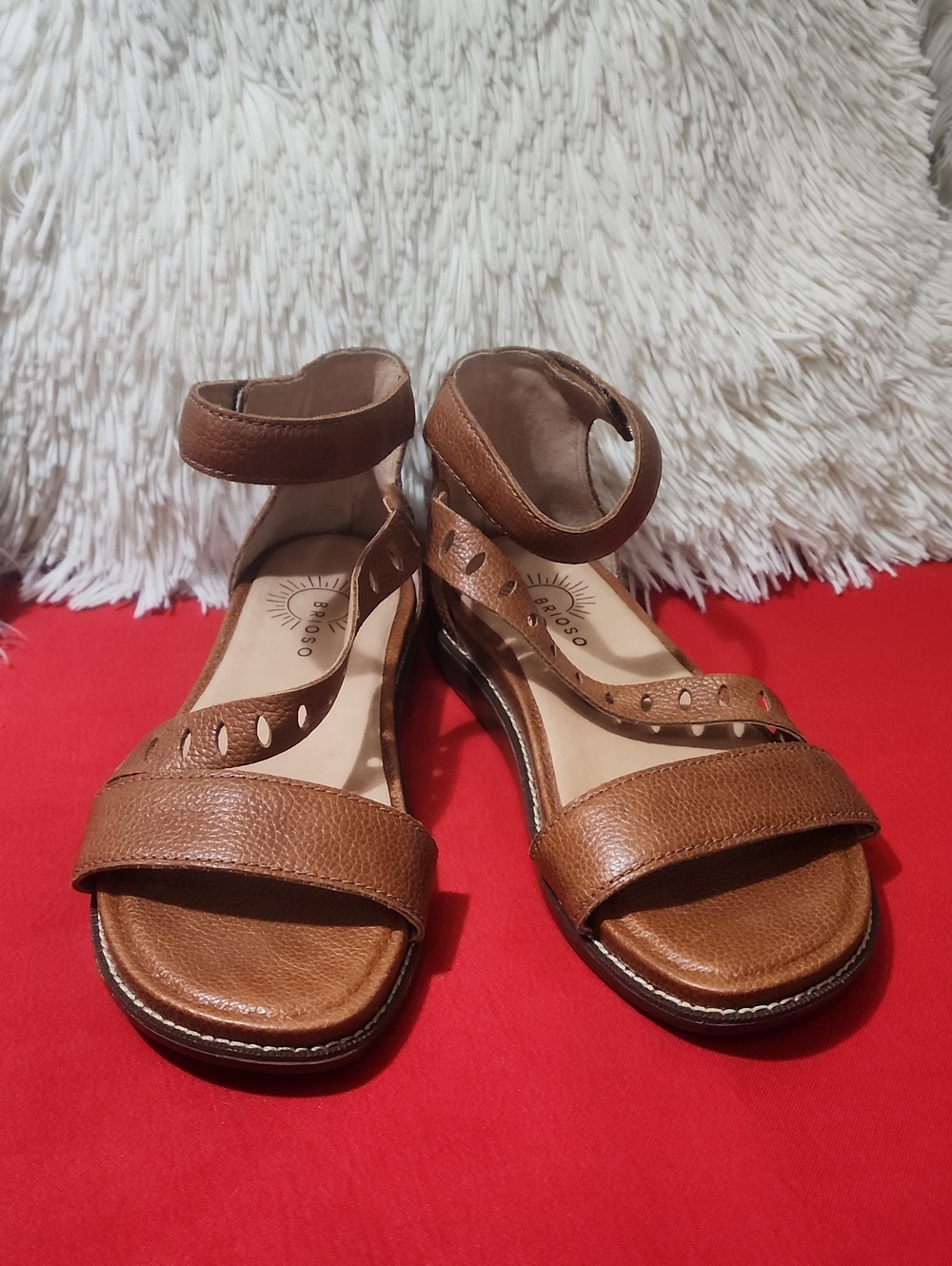Brioso Women's Brown Leather-Look Ankle-Strap Sandals